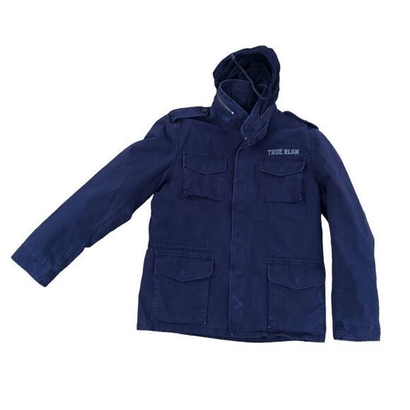 RARE True Religion Jacket Parka Military Jacket Blue Large - Picture 4 of 11